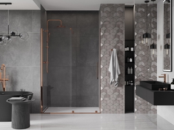Mexen Velar Schiebetür Duschwand 160 cm, transparent, Roségold - 871-160-000-01-60