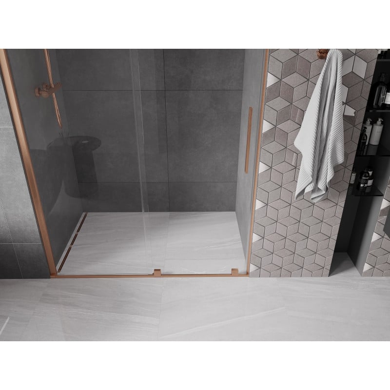 Mexen Velar Schiebetür für Dusche 130 cm, transparent, gebürstetes Kupfer - 871-130-000-01-65