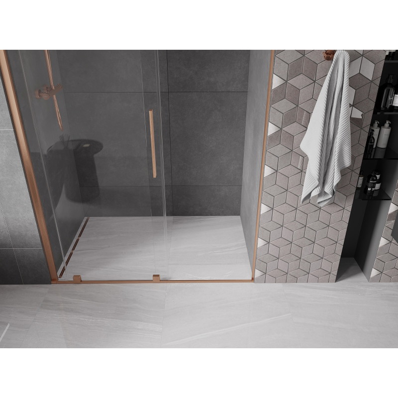 Mexen Velar Schiebetüren 150 cm, transparent, gebürstetes Kupfer - 871-150-000-01-65