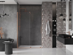 Mexen Velar Schiebetür Dusche 160 cm, transparent, gebürstetes Kupfer - 871-160-000-01-65