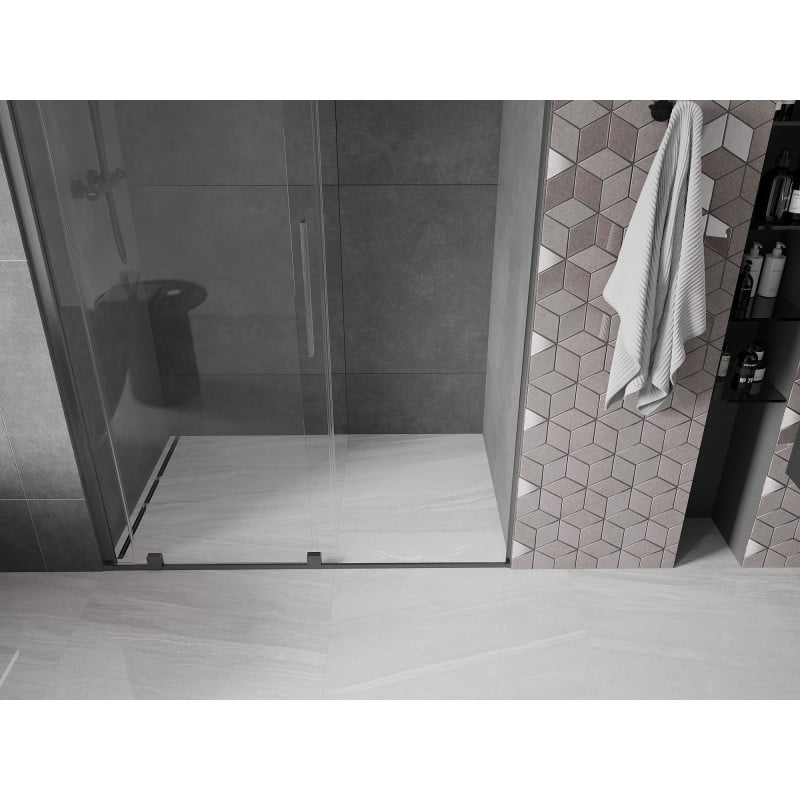 Mexen Velar Schiebeduschtür 130 cm, transparent, gebürstetes Gun Gray - 871-130-000-01-66