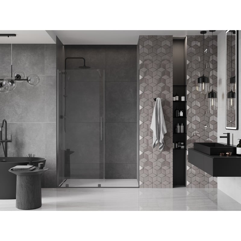 Mexen Velar Schiebetüren 140 cm, transparent, gebürstet Gun Gray - 871-140-000-01-66