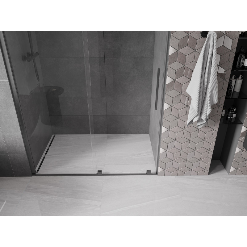 Mexen Velar Schiebetür für Dusche 160 cm, transparent, gebürstetes Gun Gray - 871-160-000-01-66