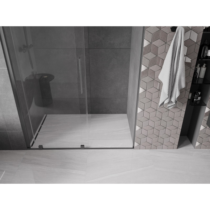 Mexen Velar schiebetüren für die dusche 160 cm, transparent, gebürstetes graffiti grau - 871-160-000-01-66