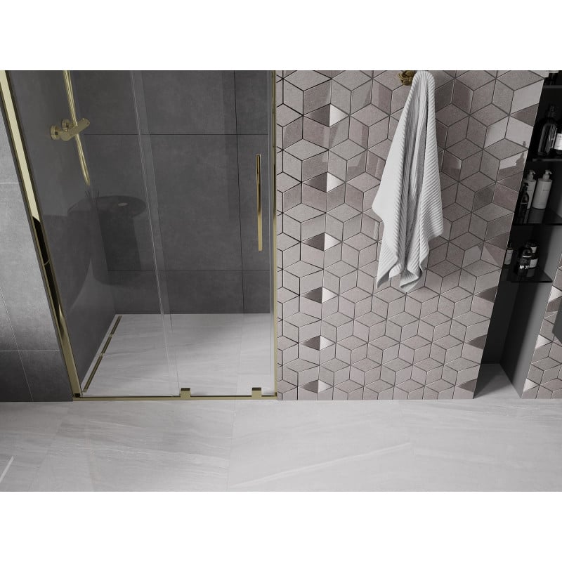 Mexen Velar Schiebetür-Duschabtrennung 110 cm, transparent, golden - 871-110-000-01-50