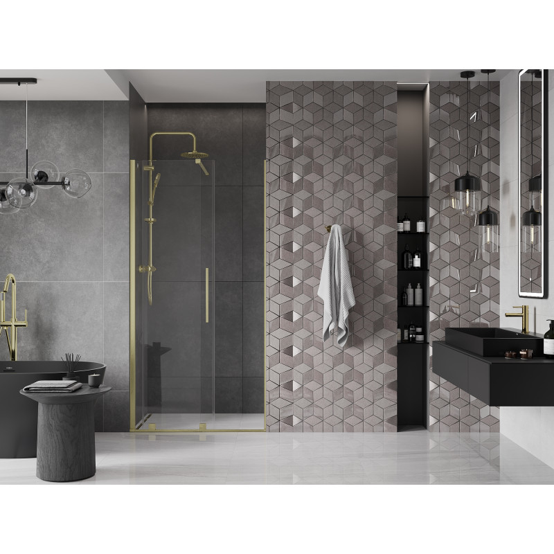 Mexen Velar Duschschiebetür 90 cm, transparent, gebürstetes Gold - 871-090-000-01-55