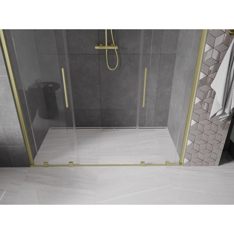 Mexen Velar Duo Schiebetür 200 cm, transparent, gebürstetes Gold - 871-200-000-02-55