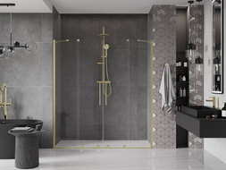 Mexen Velar Duo Schiebetür 200 cm, transparent, gebürstetes Gold - 871-200-000-02-55
