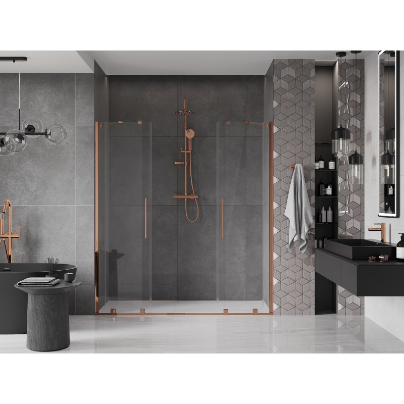 Mexen Velar Duo Schiebetür Duschwand 200 cm, transparent, Roségold - 871-200-000-02-60