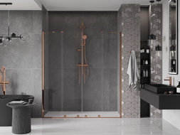 Mexen Velar Duo Schiebetür Duschwand 200 cm, transparent, Roségold - 871-200-000-02-60
