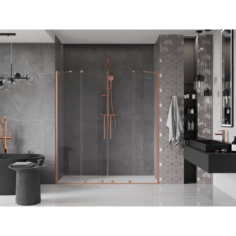 Mexen Velar Duo Schiebetür 180 cm, transparent, gebürstetes Kupfer - 871-180-000-02-65