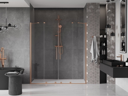 Mexen Velar Duo Schiebetür 180 cm, transparent, gebürstetes Kupfer - 871-180-000-02-65