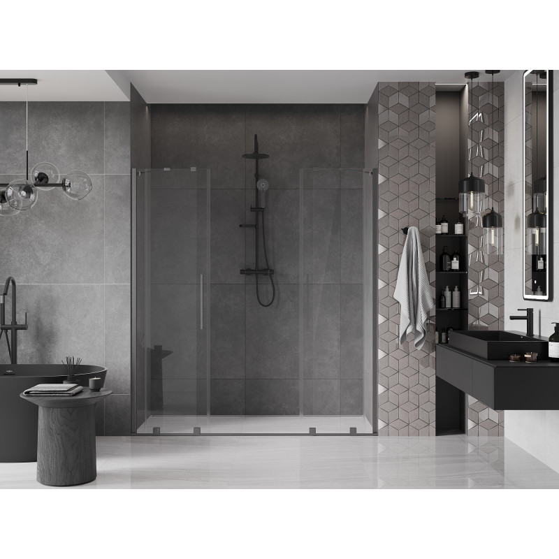 Mexen Velar Duo Schiebetür-Duschkabine 170 cm, transparent, gebürstetes Kanonengrau - 871-170-000-02-66