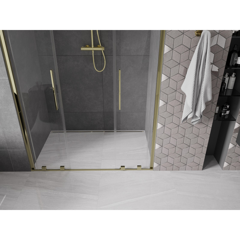 Mexen Velar Duo Schiebetür Dusche 140 cm, transparent, gold - 871-140-000-02-50
