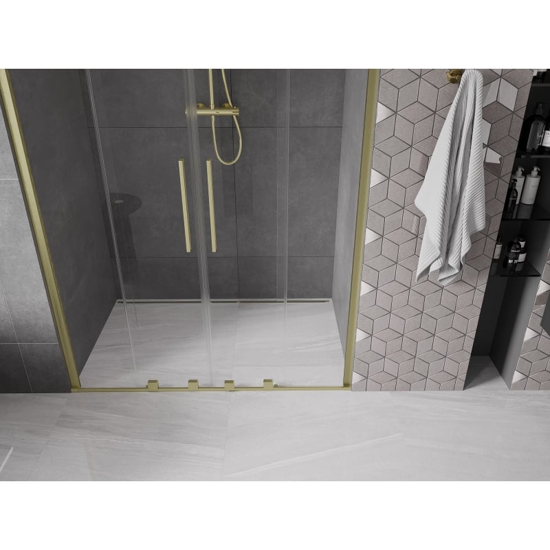 Mexen Velar Duo Schiebetüren für Dusche 140 cm, transparent, gebürstetes Gold - 871-140-000-02-55