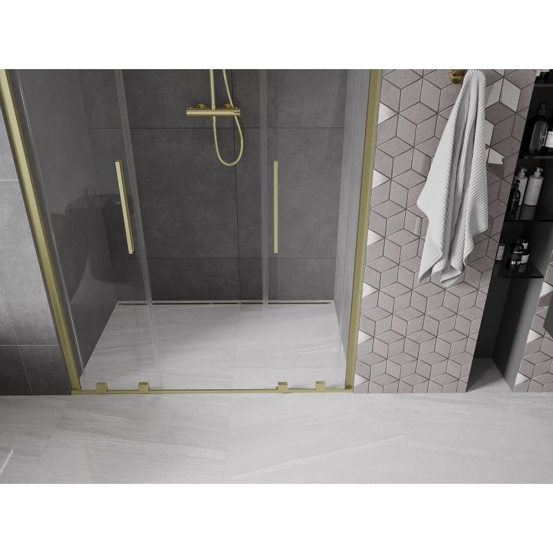 Mexen Velar Duo Schiebetüren für Dusche 140 cm, transparent, gebürstetes Gold - 871-140-000-02-55