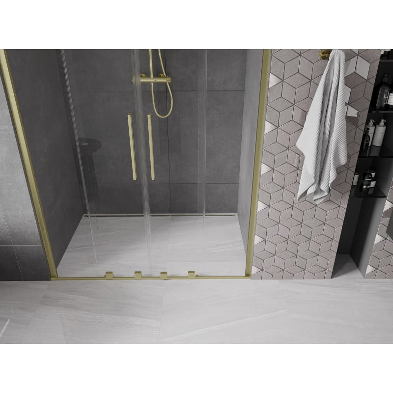 Mexen Velar Duo Schiebeduschtür 150 cm, transparent, gebürstetes Gold - 871-150-000-02-55