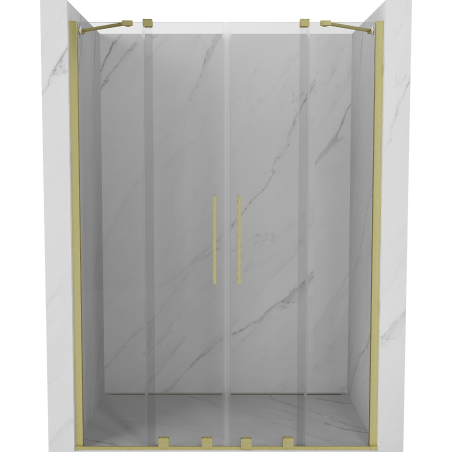 Mexen Velar Duo Schiebetür-Duschabtrennung 160 cm, transparent, gebürstetes Gold - 871-160-000-02-55