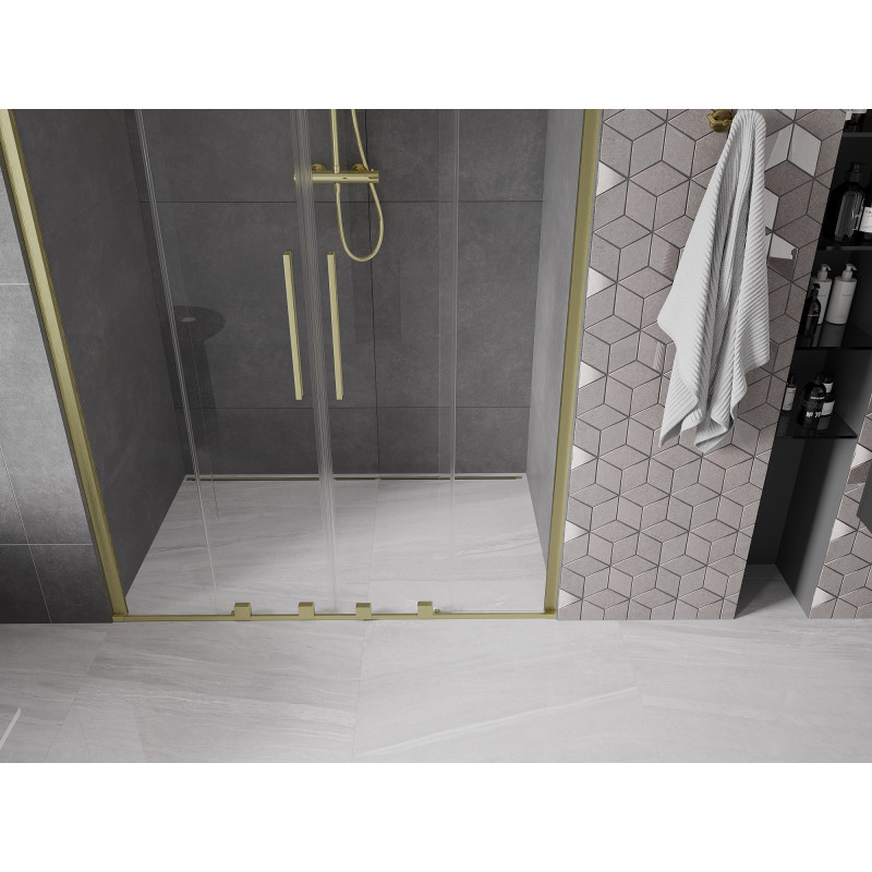 Mexen Velar Duo Schiebetür-Duschabtrennung 160 cm, transparent, gebürstetes Gold - 871-160-000-02-55
