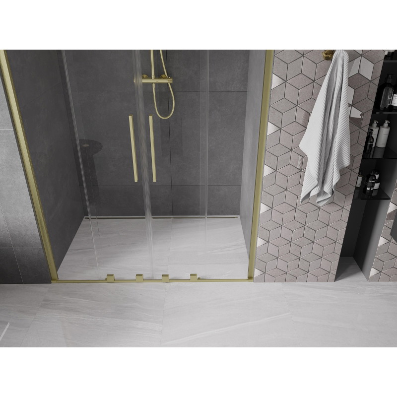 Mexen Velar Duo Schiebetüren für die Dusche 160 cm, transparent, gebürstetes Gold - 871-160-000-02-55
