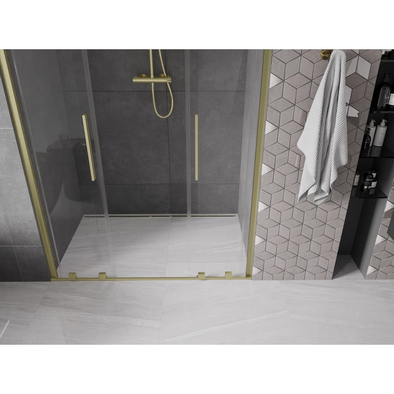 Mexen Velar Duo Schiebetür-Duschabtrennung 160 cm, transparent, gebürstetes Gold - 871-160-000-02-55
