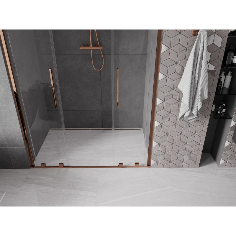 Mexen Velar Duo Schiebetür Dusche 160 cm, transparent, Roségold - 871-160-000-02-60
