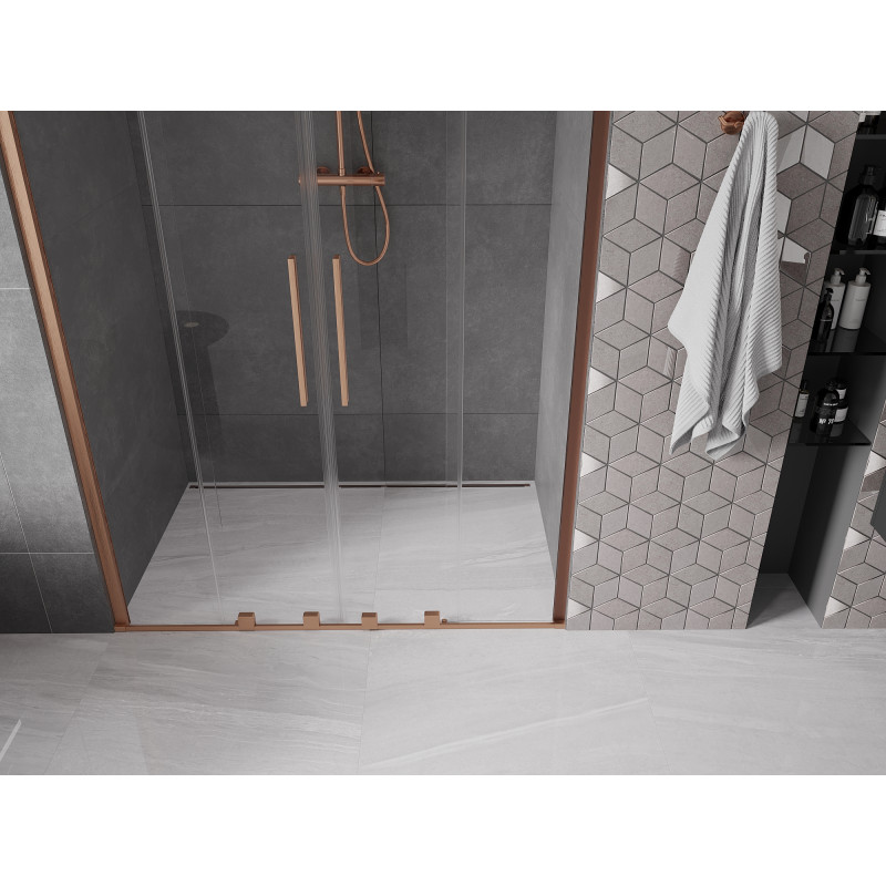 Mexen Velar Duo Schiebetüren 160 cm, transparent, gebürstetes Kupfer - 871-160-000-02-65
