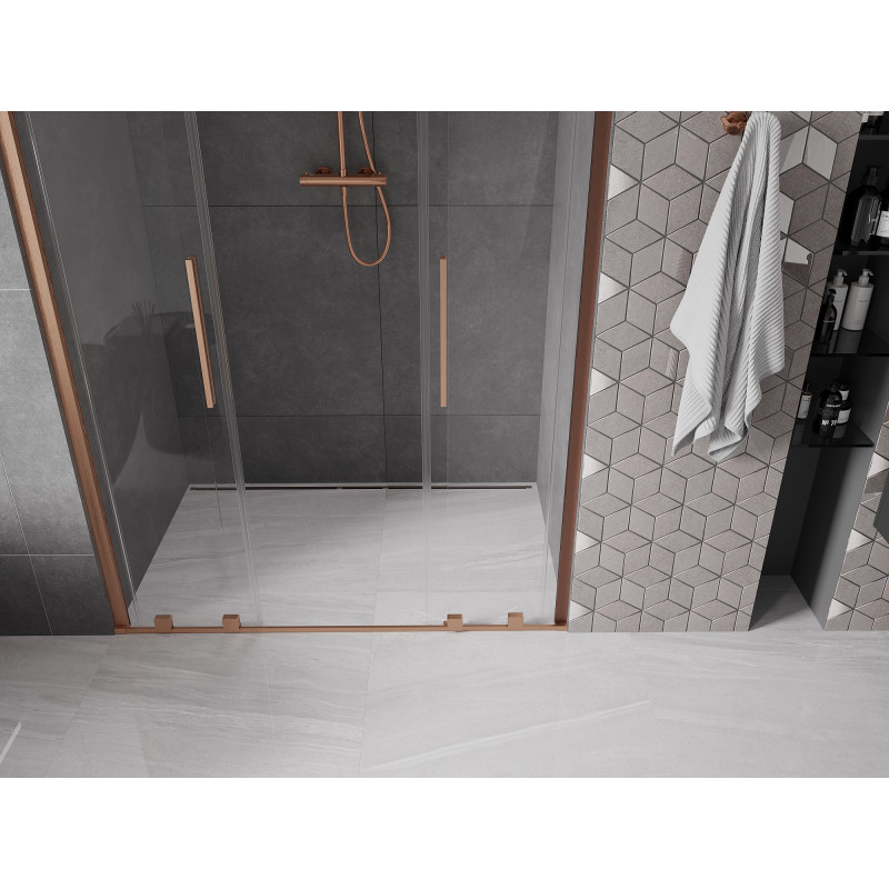 Mexen Velar Duo Schiebetüren 160 cm, transparent, gebürstetes Kupfer - 871-160-000-02-65