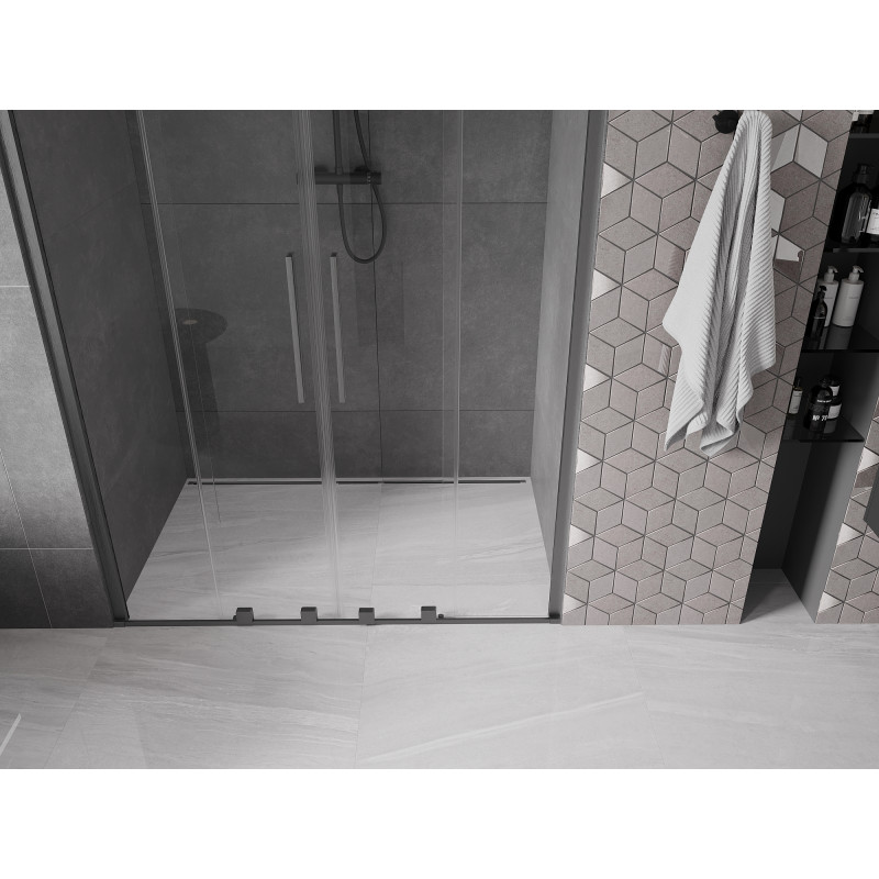 Mexen Velar Duo Schiebetür für Dusche 140 cm, transparent, gebürstetes Gun Gray - 871-140-000-02-66