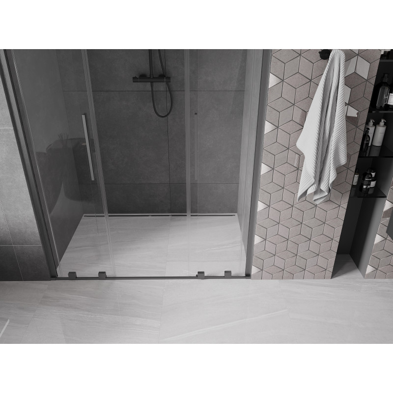 Mexen Velar Duo Schiebetür für Dusche 140 cm, transparent, gebürstetes Gun Gray - 871-140-000-02-66