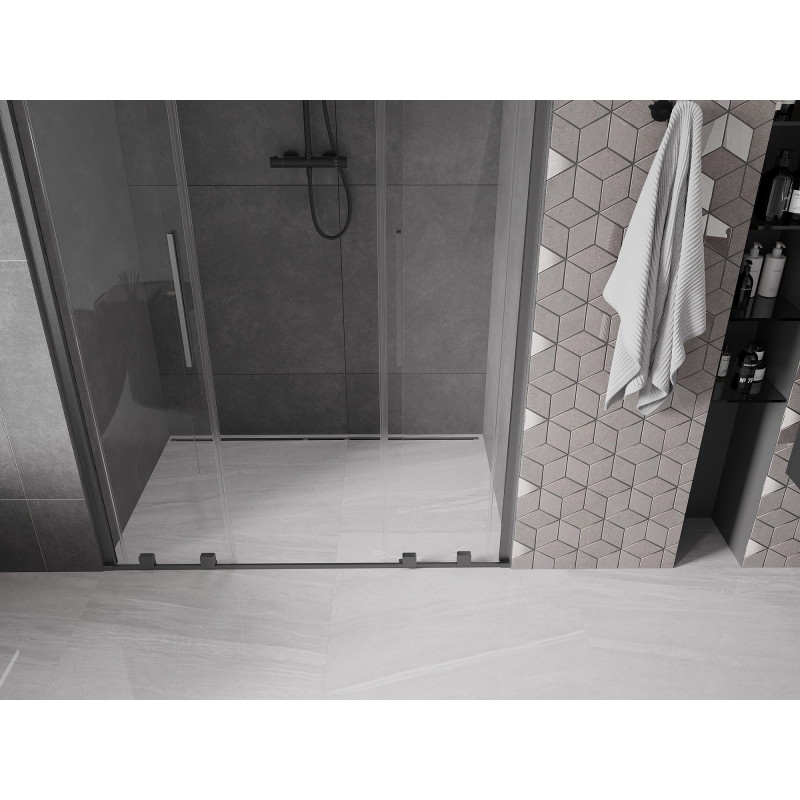 Mexen Velar Duo-Schiebetüren für die Dusche 140 cm, transparent, gebürstetes Gun Gray - 871-140-000-02-66