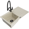 Mexen Cesar Granitspüle 1-Becken mit Abtropffläche und Küchenarmatur Duo, beige - 6514-69-671701-70-B