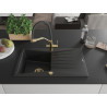 Mexen Cesar Granitspüle 1-Becken mit Abtropffläche und Küchenarmatur Duo, schwarz - 6514-77-671701-57-G