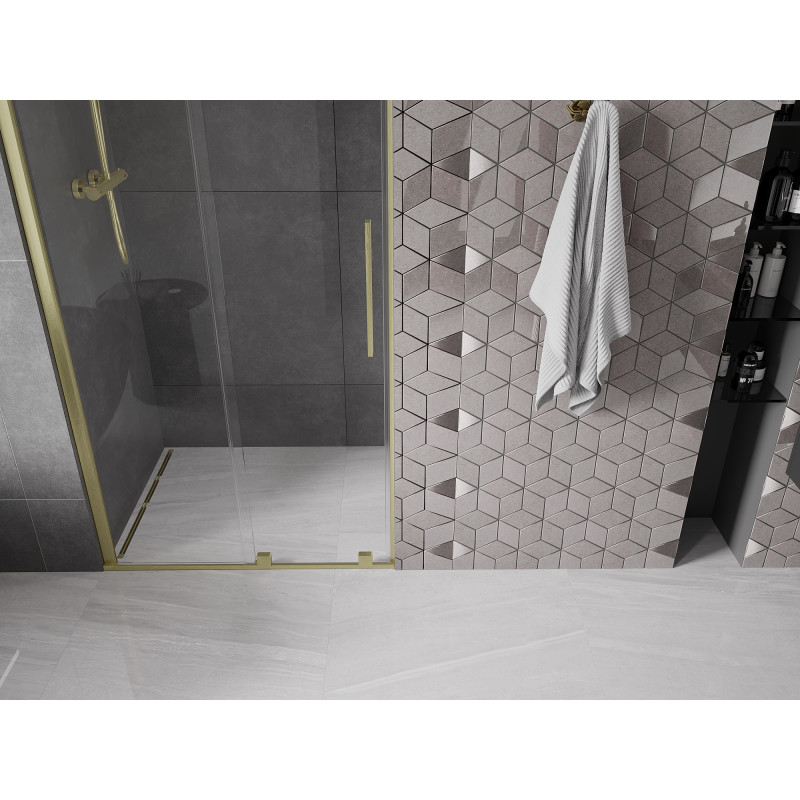 Mexen Velar Duschschiebetür 90 cm, transparent, gebürstetes Gold - 871-090-000-01-55