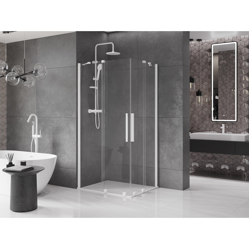 Mexen Velar Duo Duschkabine, 90 x 80 cm, transparent, weiß - 871-090-080-02-20
