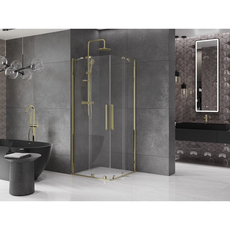 Mexen Velar Duo Schiebetür Duschkabine 80 x 80 cm, transparent, gold - 871-080-080-02-50