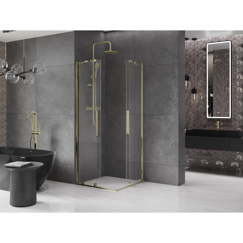 Mexen Velar Duo Schiebetür-Duschkabine 90 x 90 cm, transparent, gold - 871-090-090-02-50