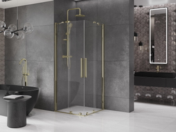 Mexen Velar Duo Schiebeduschkabine 100 x 100 cm, transparent, gold - 871-100-100-02-50