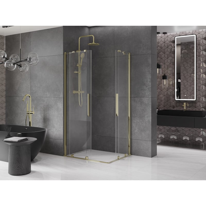 Mexen Velar Duo Schiebeduschkabine 90 x 80 cm, transparent, gold - 871-090-080-02-50