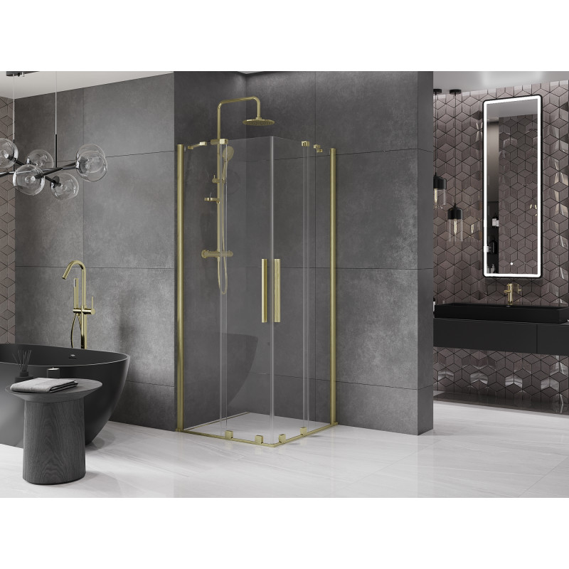 Mexen Velar Duo Duschkabine Schiebetür 80 x 80 cm, transparent, gold gebürstet - 871-080-080-02-55