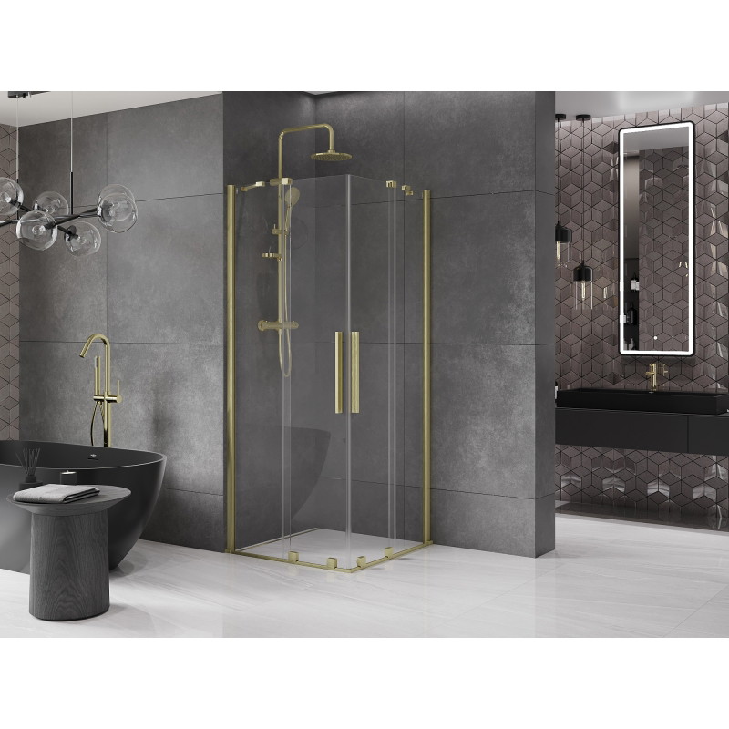 Mexen Velar Duo Schiebetür-Duschkabine 80 x 80 cm, transparent, gold gebürstet - 871-080-080-02-55