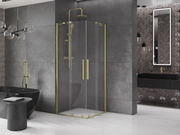 Mexen Velar Duo Duschkabine Schiebetür 80 x 80 cm, transparent, gold gebürstet - 871-080-080-02-55