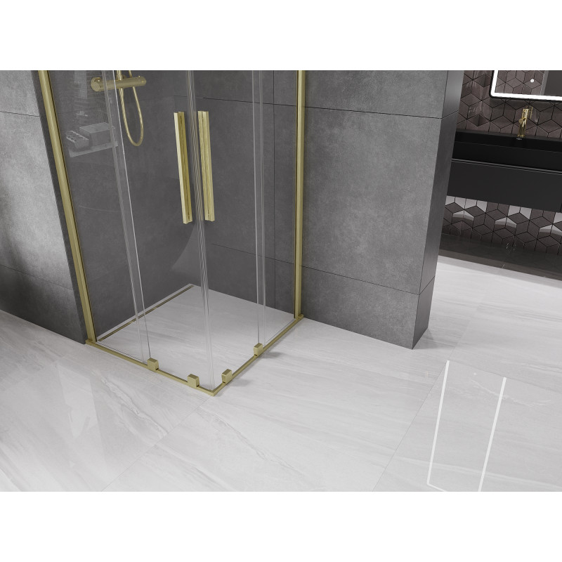 Mexen Velar Duo Schiebeduschkabine 90 x 90 cm, transparent, gebürstetes Gold - 871-090-090-02-55