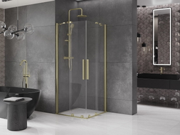 Mexen Velar Duo Schiebetür-Duschkabine 100 x 100 cm, transparent, gebürstetes Gold - 871-100-100-02-55