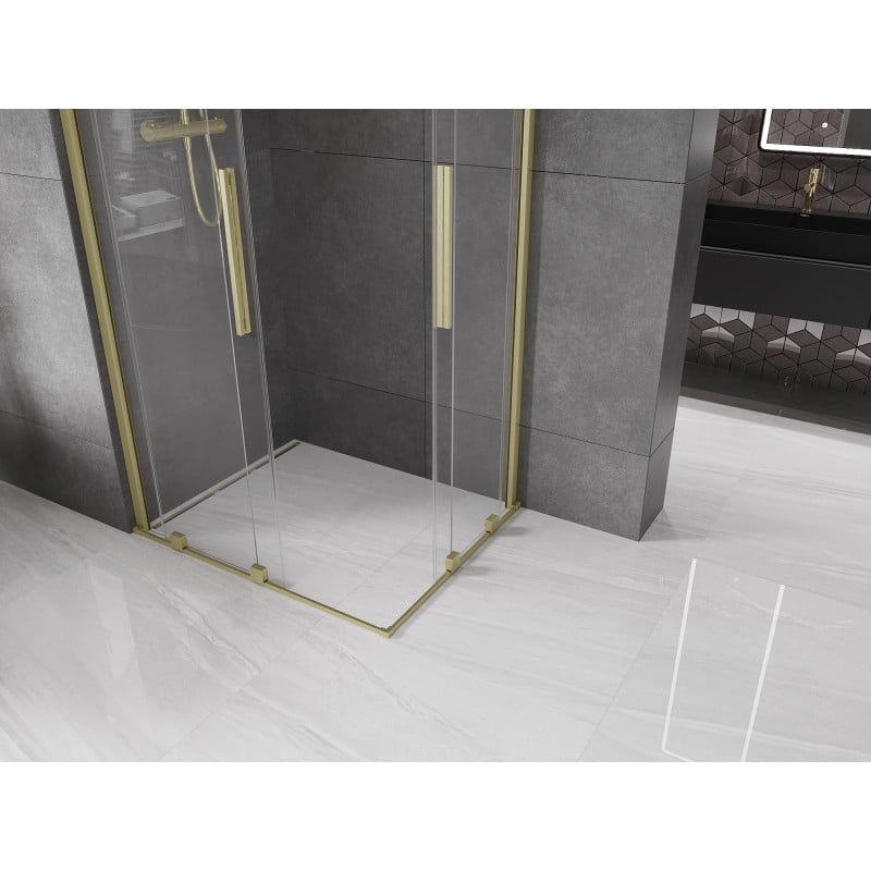 Mexen Velar Duo Duschkabine Schiebetür 90 x 80 cm, transparent, gebürstetes Gold - 871-090-080-02-55