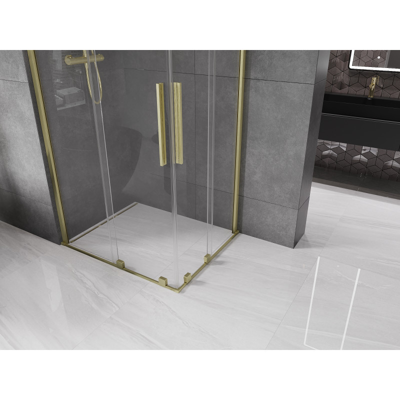 Mexen Velar Duo Duschkabine Schiebetür 90 x 80 cm, transparent, gebürstetes Gold - 871-090-080-02-55