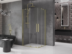 Mexen Velar Duo Duschkabine Schiebetür 90 x 80 cm, transparent, gebürstetes Gold - 871-090-080-02-55