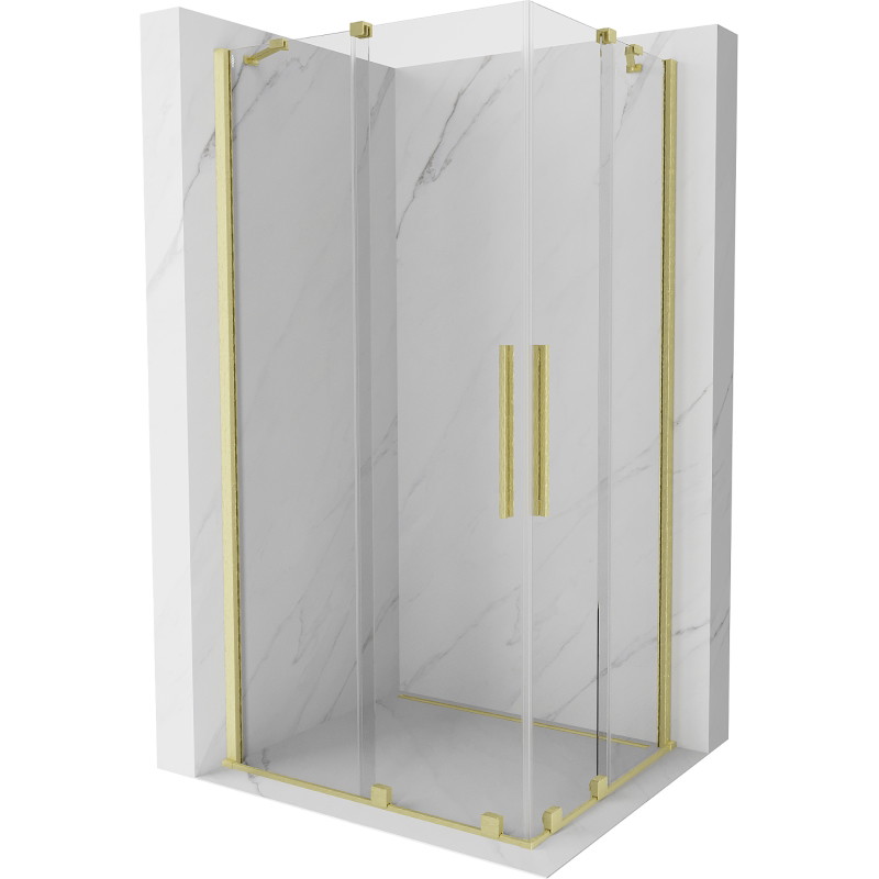 Mexen Velar Duo-Schiebeduschkabine 100 x 90 cm, transparent, gebürstetes Gold - 871-100-090-02-55