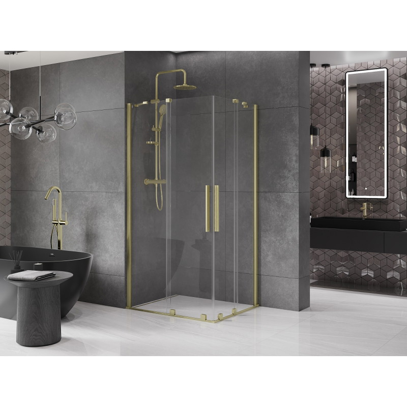 Mexen Velar Duo-Schiebeduschkabine 100 x 90 cm, transparent, gebürstetes Gold - 871-100-090-02-55