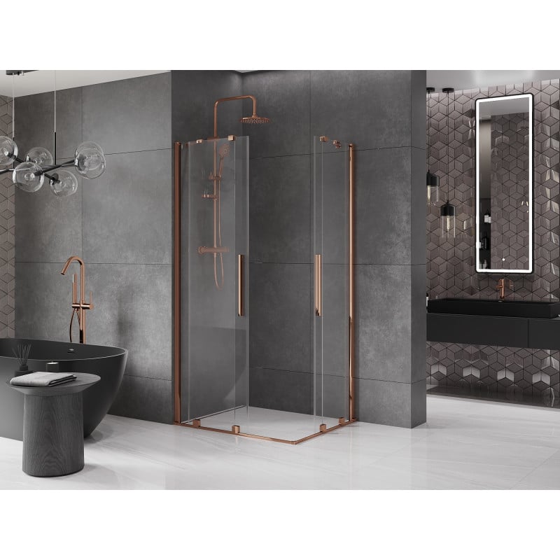 Mexen Velar Duo Duschkabine mit Schiebetüren 100 x 90 cm, transparent, Roségold - 871-100-090-02-60